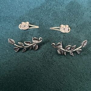 Paz Creations Israel Sterling Silver Leaf Ear Climbers - 925 PZ